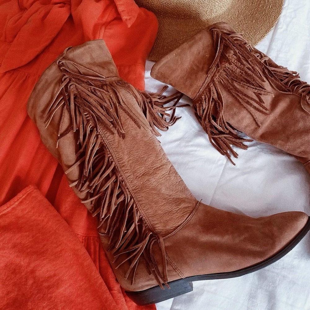 Wild Pair mid calf fringe leather boots